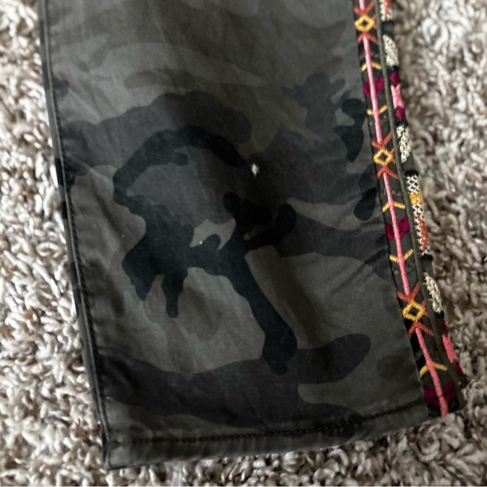 DRIFTWOOD High Rise Camouflage Jeans with Red and Orange Trim - Picture 7 of 14